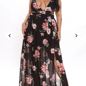 Fashion Nova Black and Pink Floral Maxi Dress
